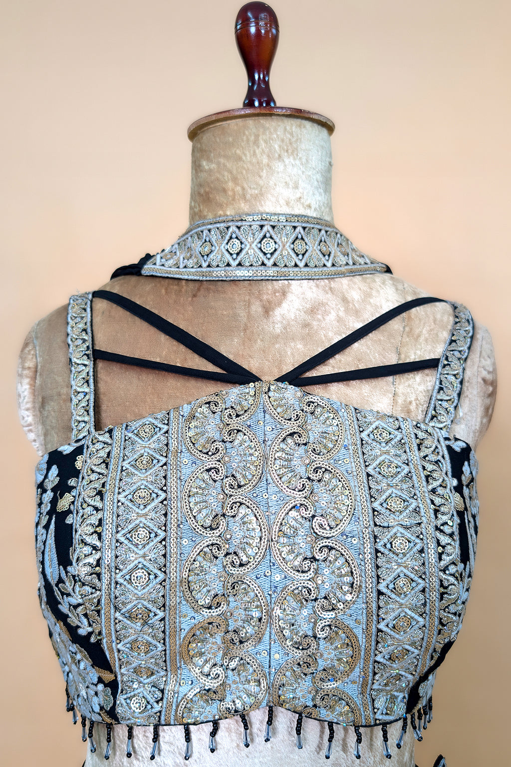 Black Georgette Thread Embroidery and Sequin Worked Crop Top Palazzo Set with Dupatta