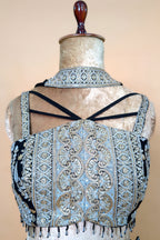 Black Georgette Thread Embroidery and Sequin Worked Crop Top Palazzo Set with Dupatta