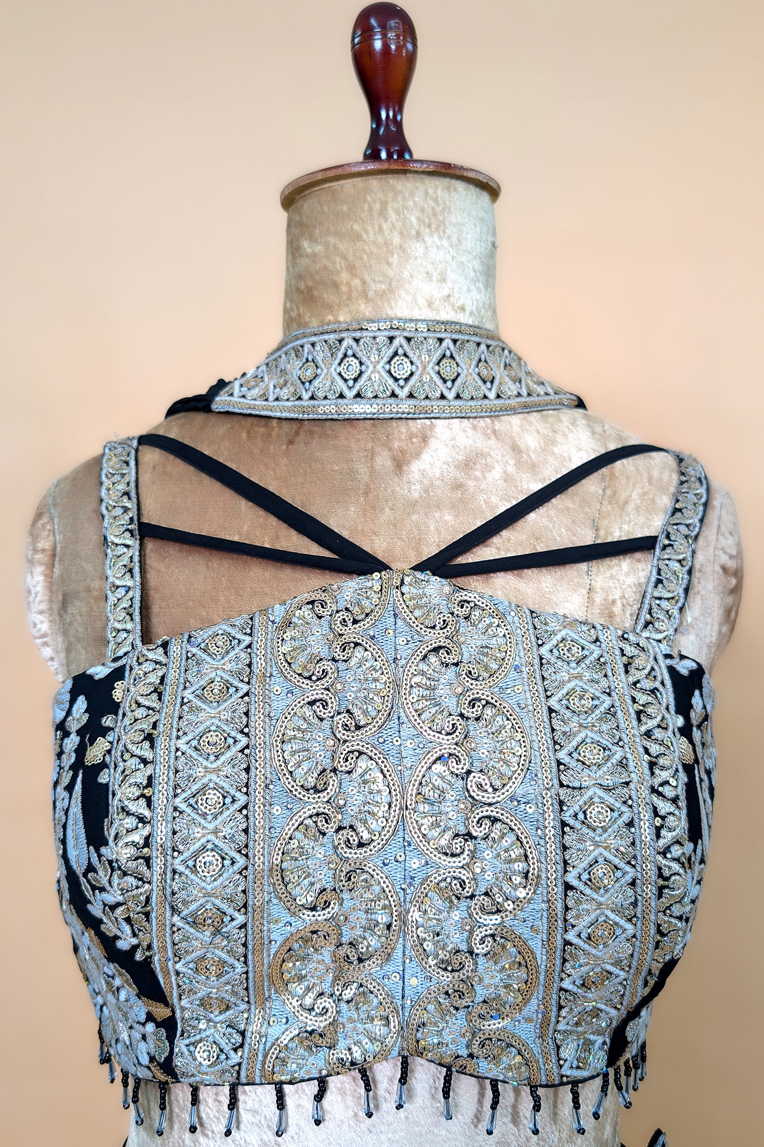 Black Georgette Thread Embroidery and Sequin Worked Crop Top Palazzo Set with Dupatta