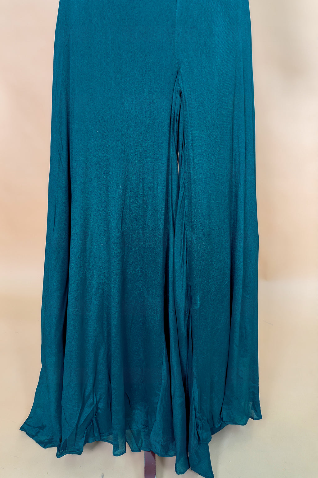 Teal Green Georgette Crop Top Palazzo Set with Woven Jacket
