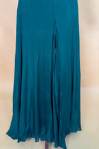 Teal Green Georgette Crop Top Palazzo Set with Woven Jacket