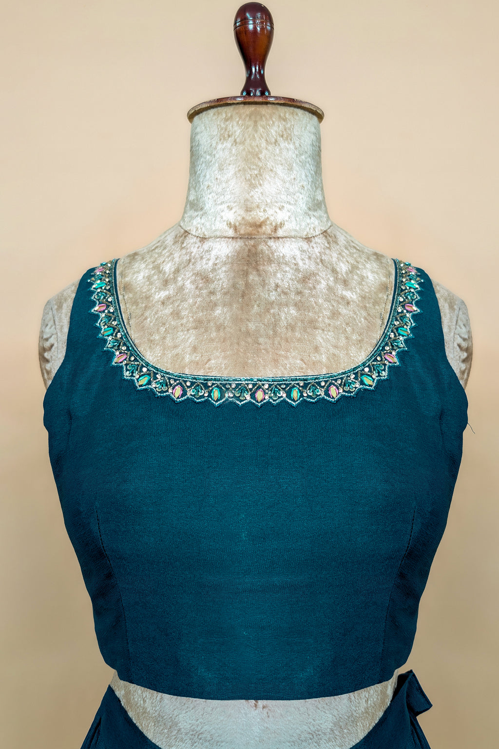 Teal Green Georgette Crop Top Palazzo Set with Woven Jacket