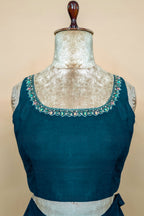 Teal Green Georgette Crop Top Palazzo Set with Woven Jacket