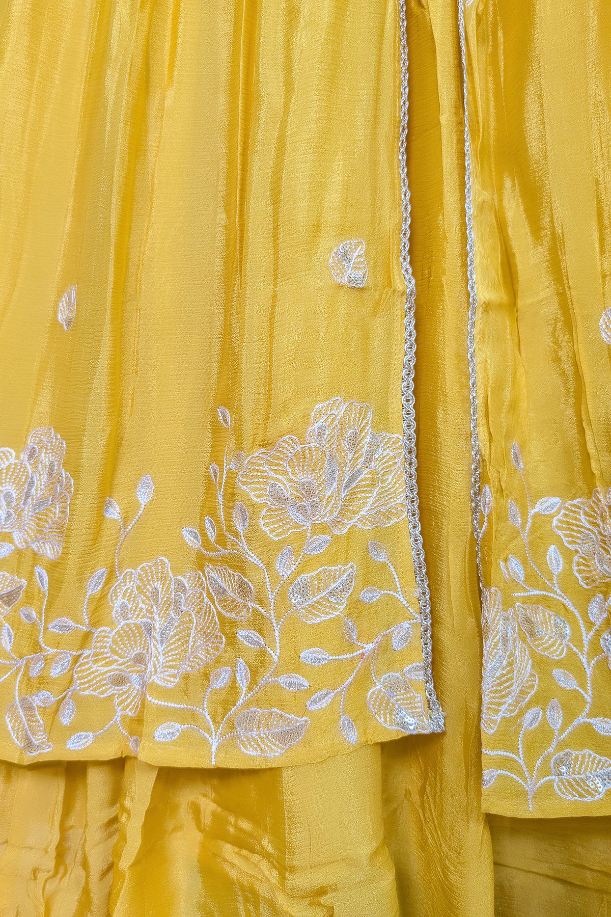 Yellow Chinon Sequinned Slit Cut Lehenga Suit