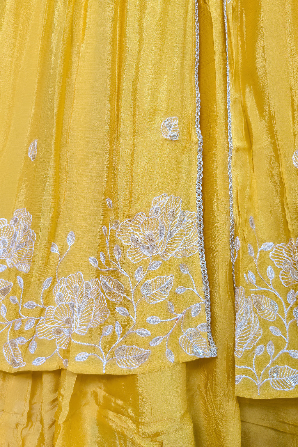Yellow Chinon Sequinned Slit Cut Lehenga Suit