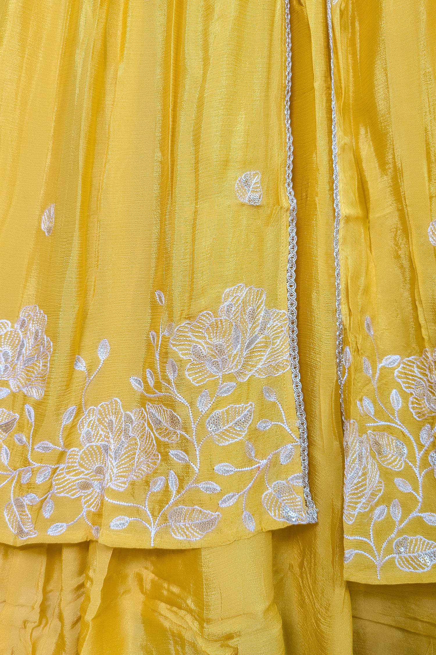 Yellow Chinon Sequinned Slit Cut Lehenga Suit