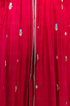 Rani Pink Chiffon Silk Floral Embroidered Slit Cut Lehenga Suit