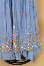 Light Blue Chiffon Silk Floral Embroidered Slit Cut Lehenga Suit