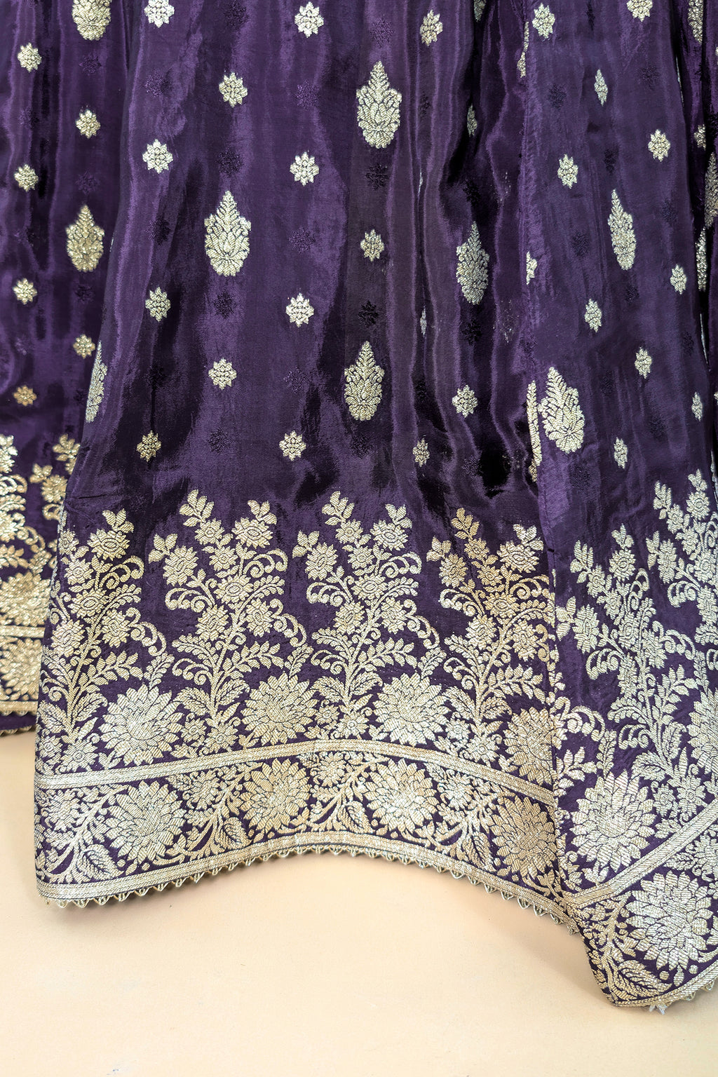 Purple Raw Silk Mirror Embroidered Palazzo Suit