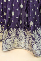 Purple Raw Silk Mirror Embroidered Palazzo Suit