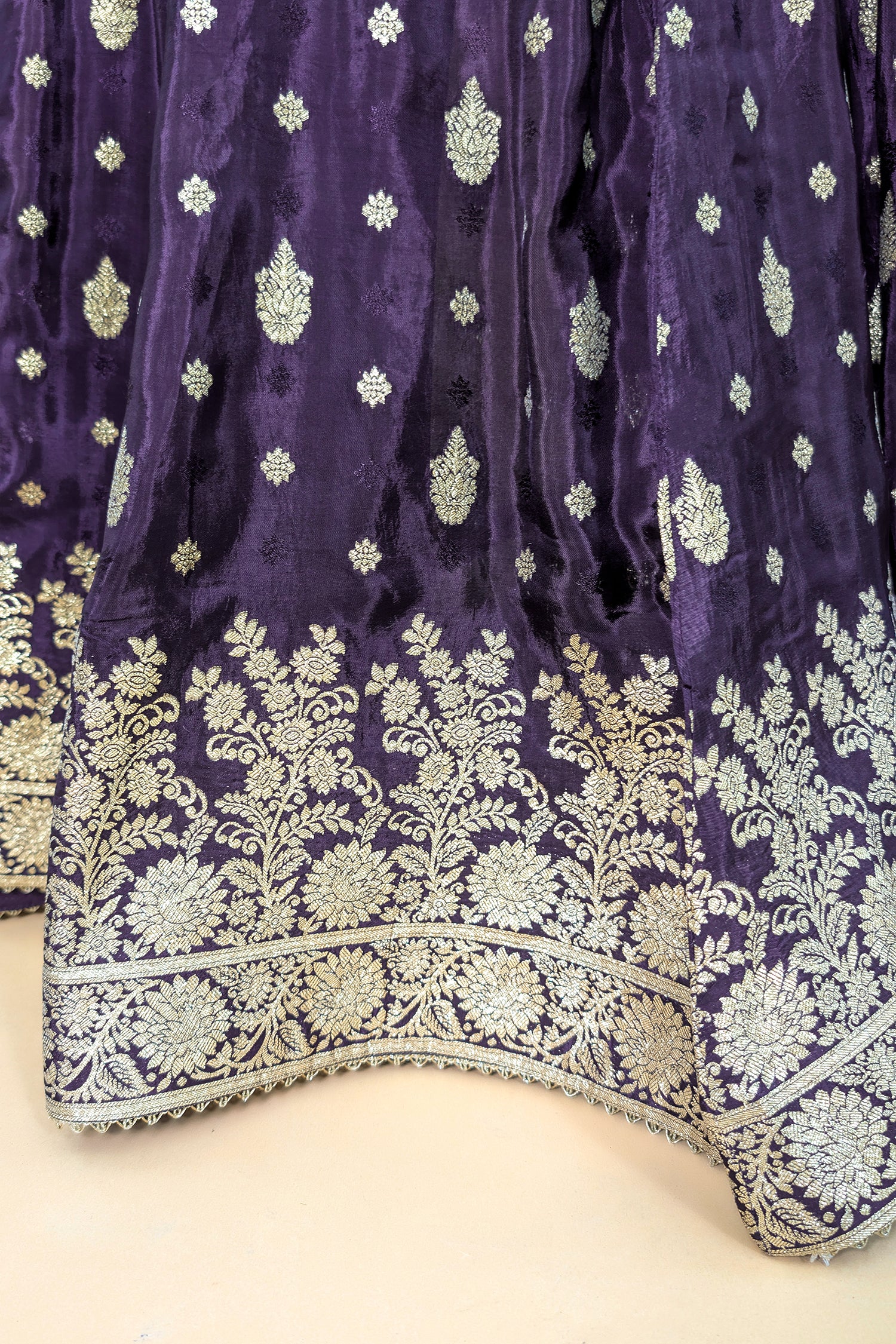 Purple Raw Silk Mirror Embroidered Palazzo Suit