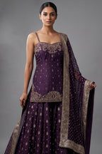 Purple Raw Silk Mirror Embroidered Palazzo Suit