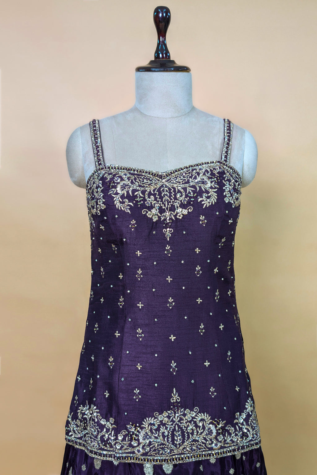 Purple Raw Silk Mirror Embroidered Palazzo Suit
