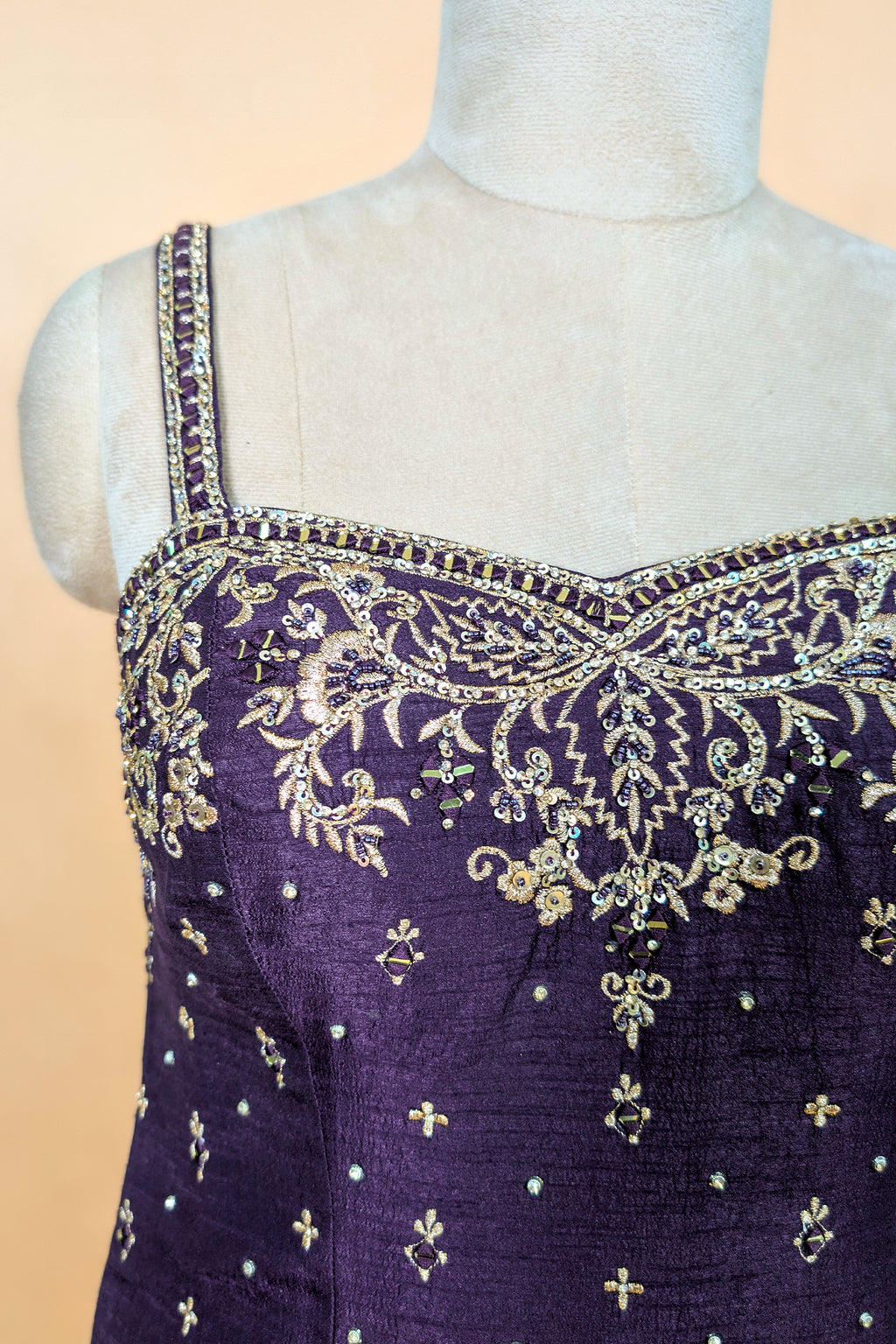 Purple Raw Silk Mirror Embroidered Palazzo Suit
