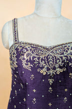 Purple Raw Silk Mirror Embroidered Palazzo Suit
