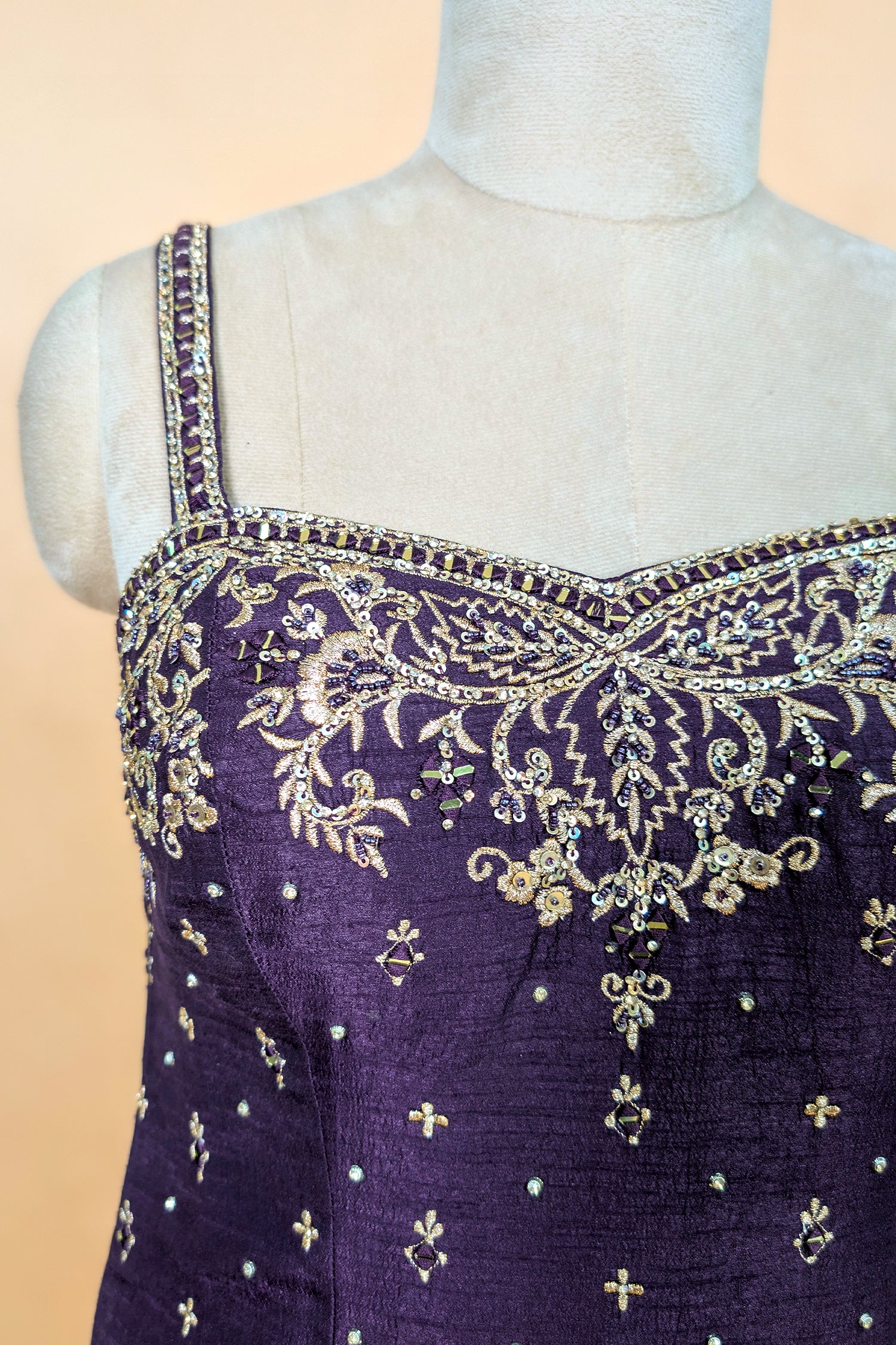Purple Raw Silk Mirror Embroidered Palazzo Suit