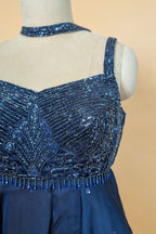 Dark Blue Chiffon Silk Cutdana Beaded Peplum Palazzo Set