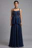 Dark Blue Chiffon Silk Cutdana Beaded Peplum Palazzo Set