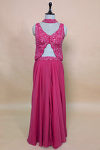 Pink Tissue Silk Cutdana Sequins Crop Top Palazzo Suit