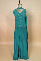 Persian Green Crepe Silk Beaded Crop Top Palazzo Suit