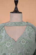 Pista Green Crepe Silk Sequin Beaded Slit Cut Palazzo Suit