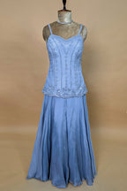 Light Blue Chinon Cutdana Beaded Palazzo Suit