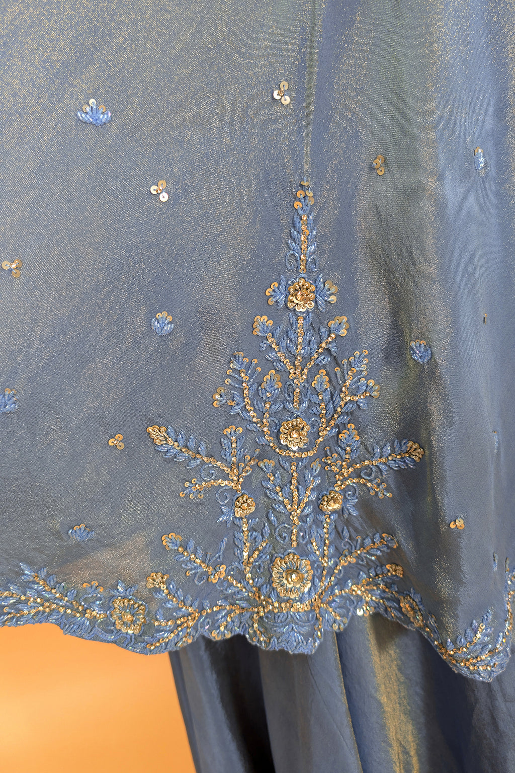 Blue Tissue Silk Cutdana Sequin Worked Palazzo Suit