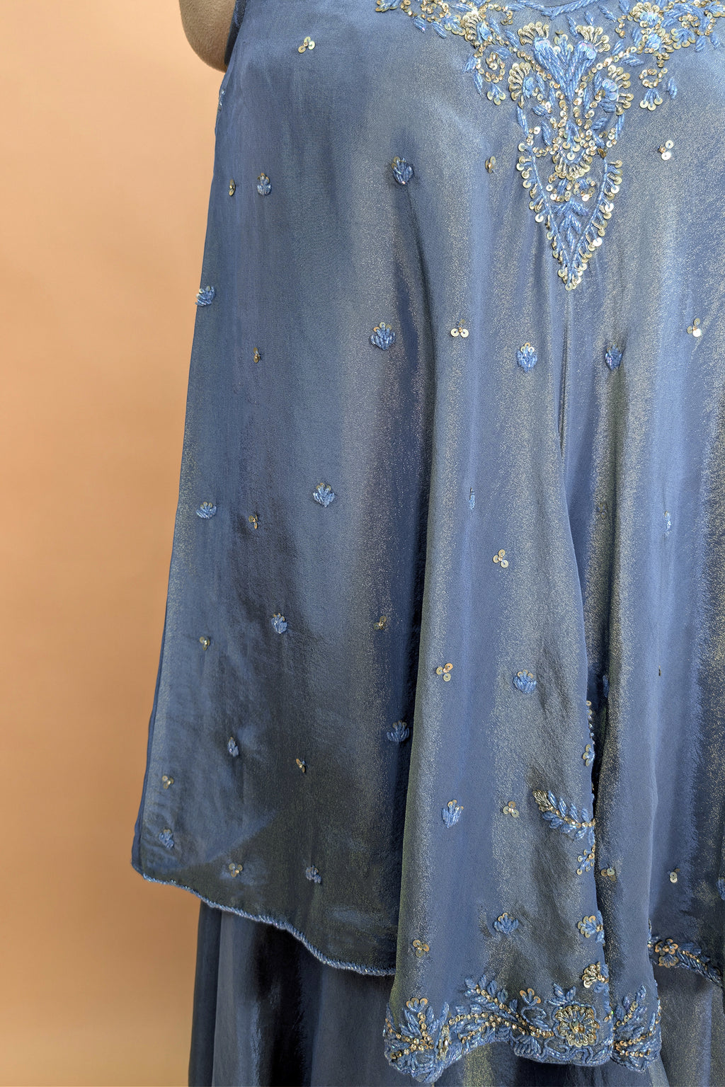 Blue Tissue Silk Cutdana Sequin Worked Palazzo Suit