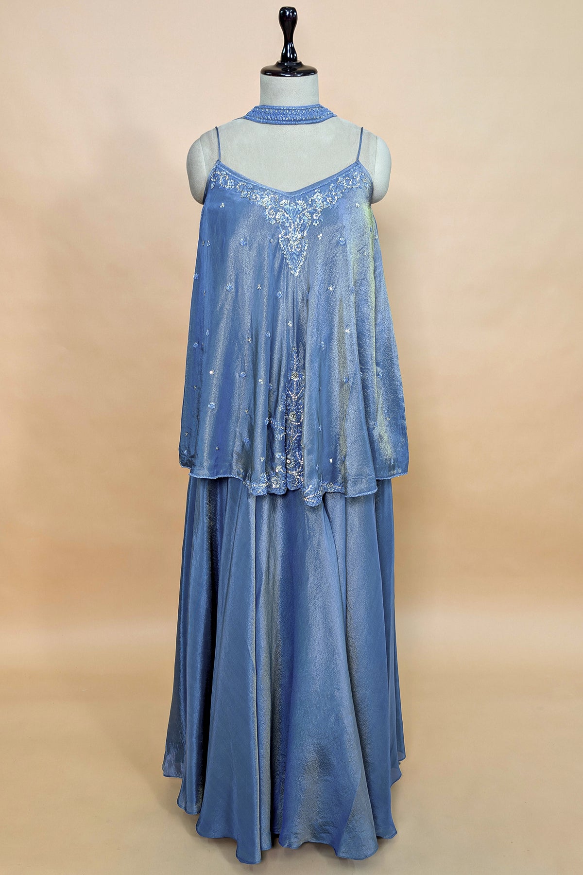 Blue Tissue Silk Cutdana Sequin Worked Palazzo Suit