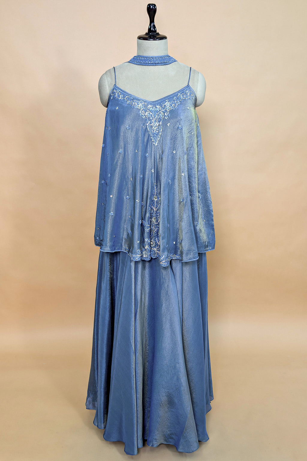 Blue Tissue Silk Cutdana Sequin Worked Palazzo Suit