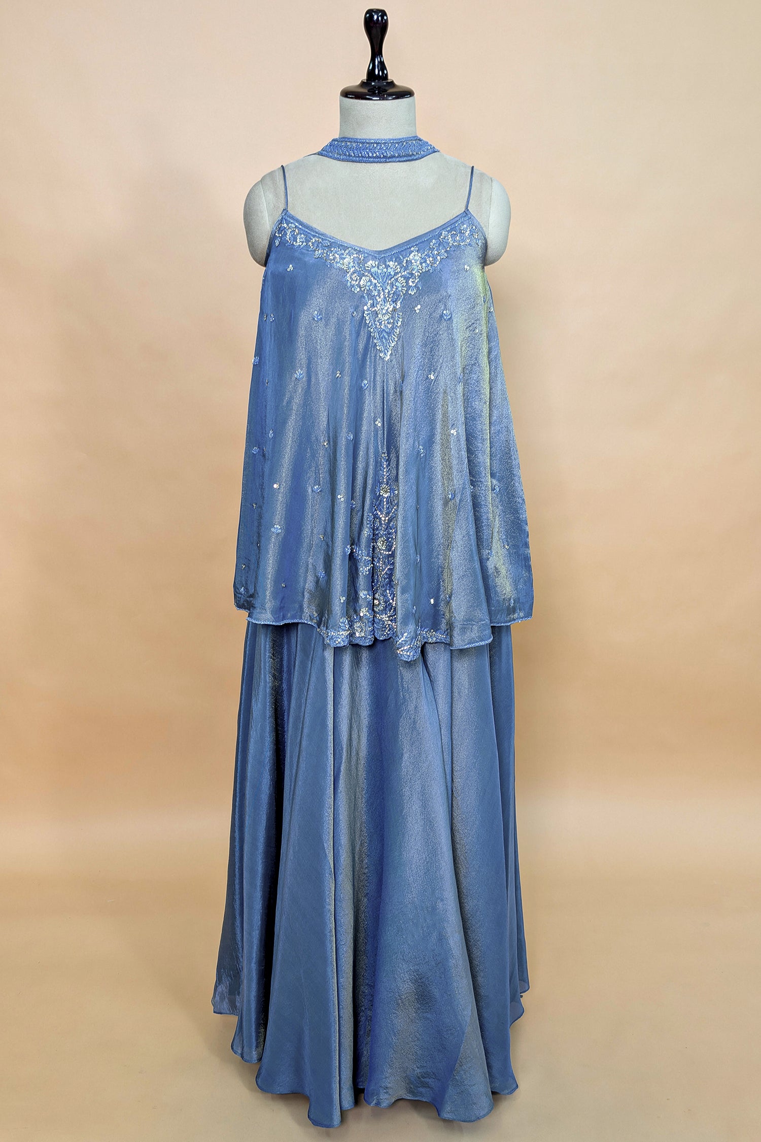 Blue Tissue Silk Cutdana Sequin Worked Palazzo Suit