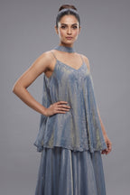 Blue Tissue Silk Cutdana Sequin Worked Palazzo Suit