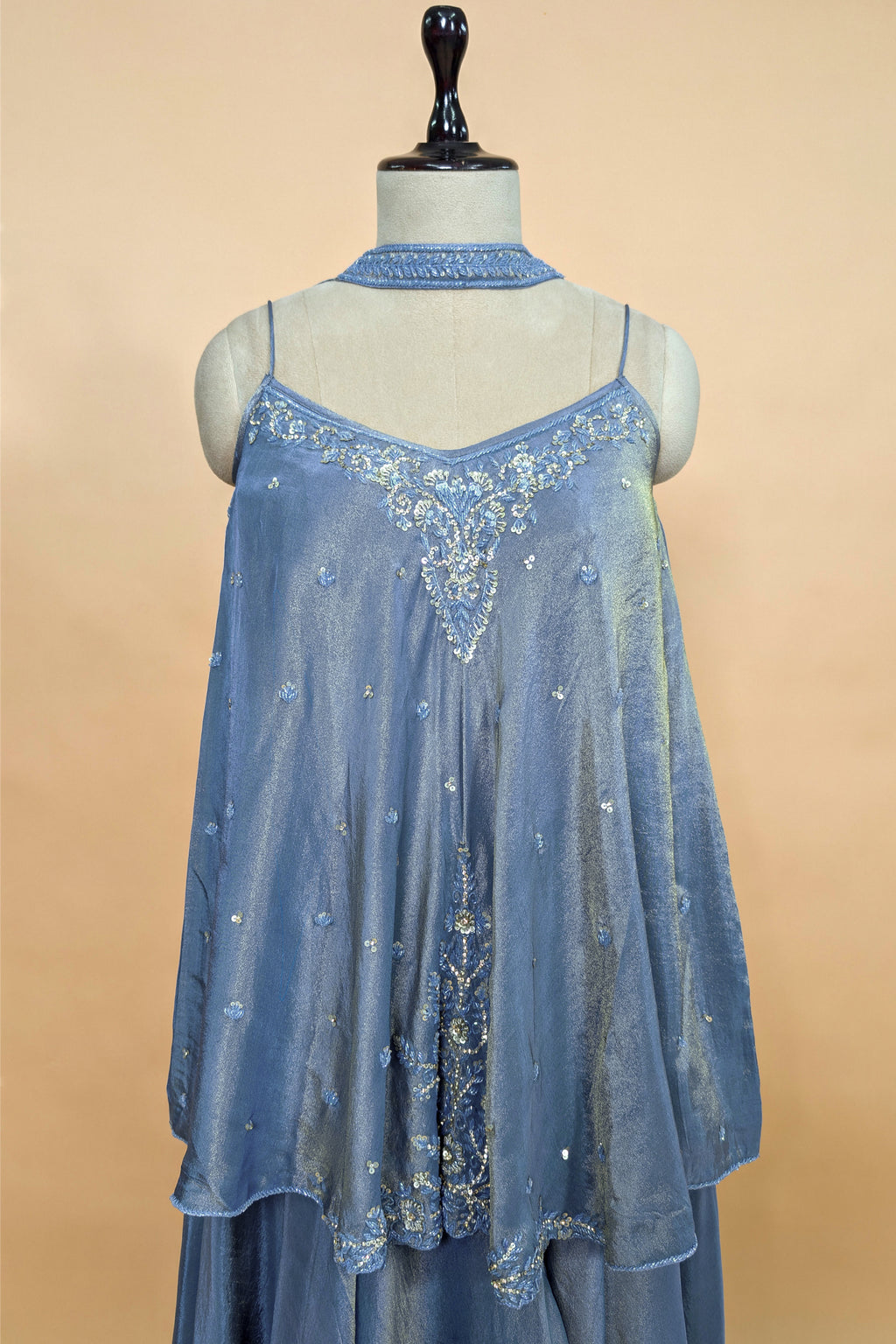 Blue Tissue Silk Cutdana Sequin Worked Palazzo Suit