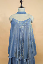 Blue Tissue Silk Cutdana Sequin Worked Palazzo Suit