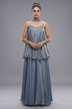 Blue Tissue Silk Cutdana Sequin Worked Palazzo Suit
