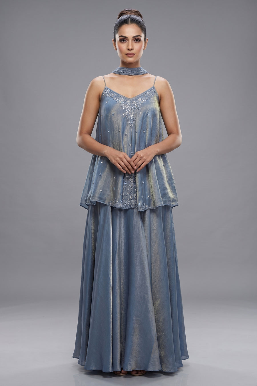 Blue Tissue Silk Cutdana Sequin Worked Palazzo Suit
