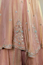 Peach Tissue Silk Cutdana Sequin Worked Palazzo Suit