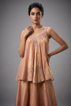 Peach Tissue Silk Cutdana Sequin Worked Palazzo Suit