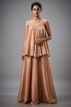 Peach Tissue Silk Cutdana Sequin Worked Palazzo Suit