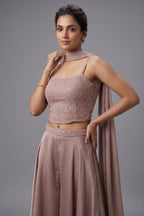 Dusty Pink Chiffon Silk Sequin and Cutdana Worked Crop Top Palazzo Set with Dupatta