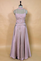 Dusty Pink Chiffon Silk Sequin and Cutdana Worked Crop Top Palazzo Set with Dupatta