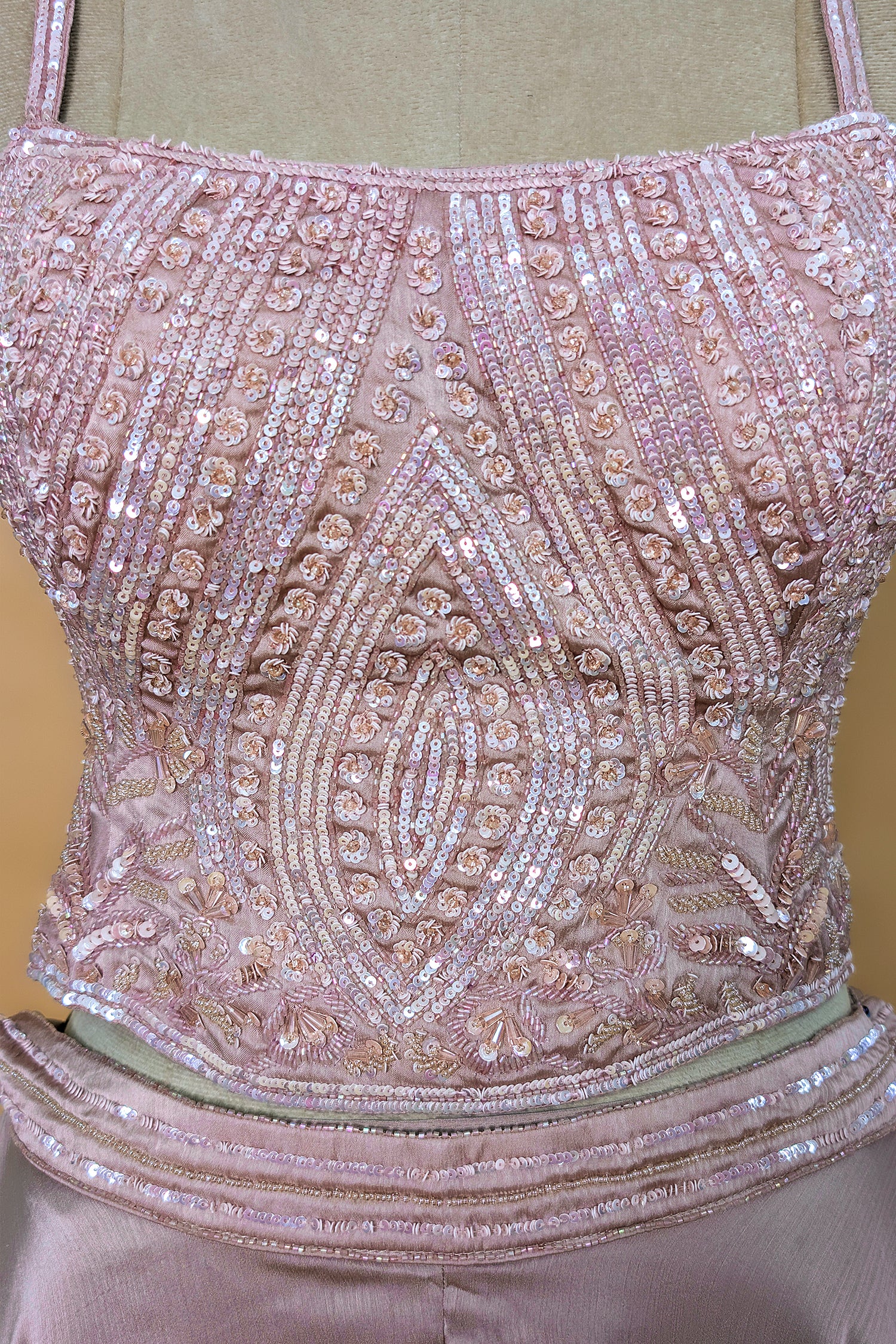 Dusty Pink Chiffon Silk Sequin and Cutdana Worked Crop Top Palazzo Set with Dupatta