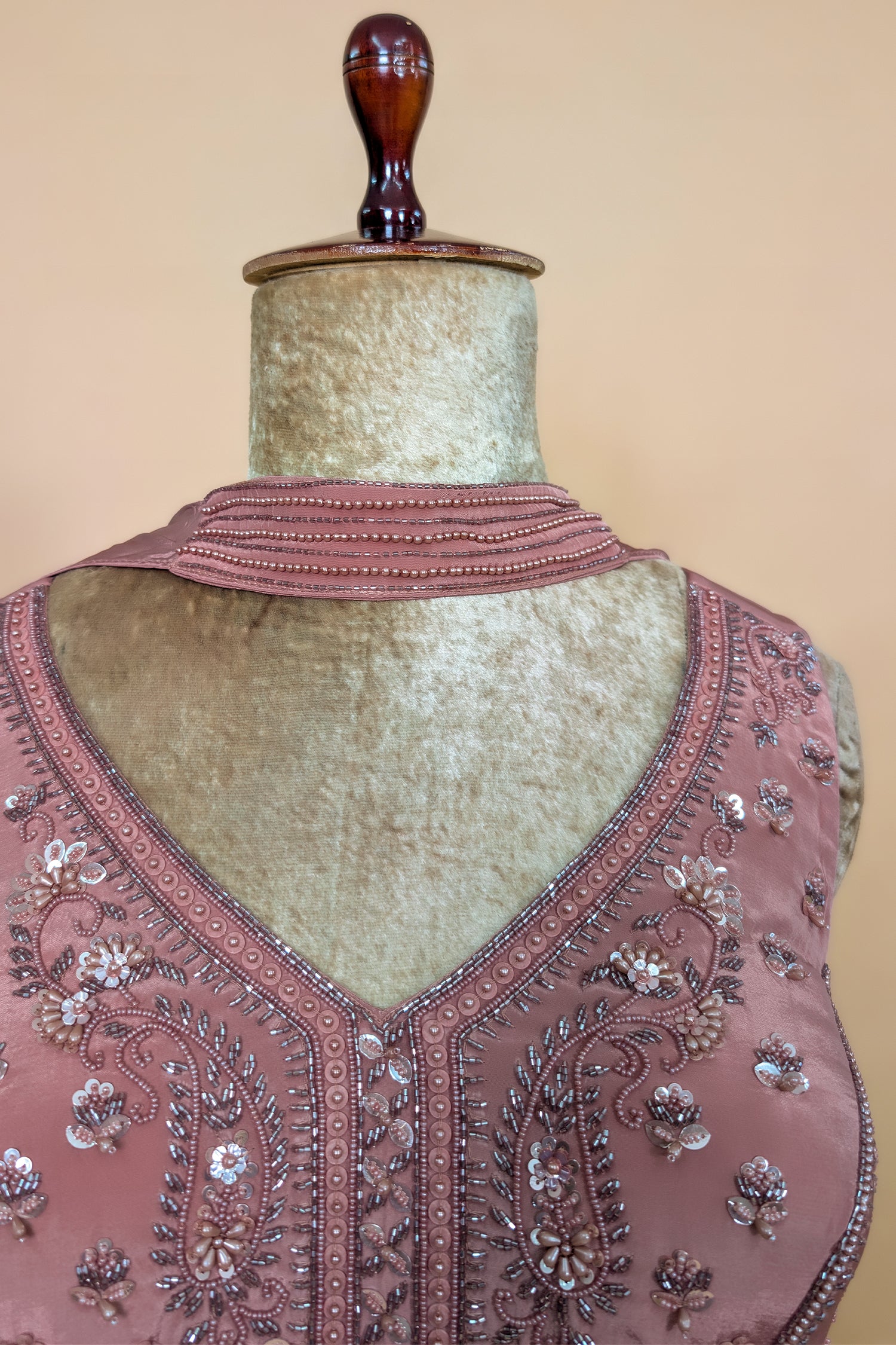 Peach Crepe Silk Cutdana Beaded Palazzo Set