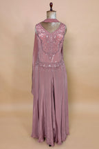 Peach Crepe Silk Cutdana Beaded Palazzo Set