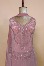 Peach Crepe Silk Cutdana Beaded Palazzo Set