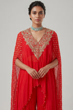 Red Georgette Bandhej Cutdana Worked Sharara Set
