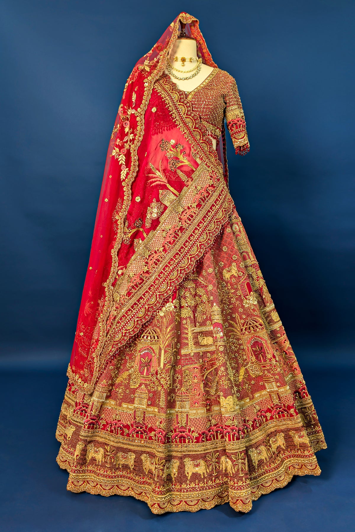 Red Matka Silk Designer Bridal Lehenga with Double Dupatta - red silk saree