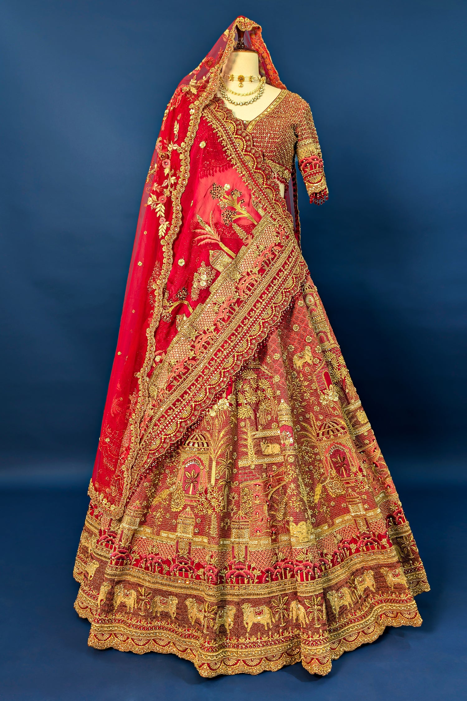 Red Matka Silk Designer Bridal Lehenga with Double Dupatta - red silk saree