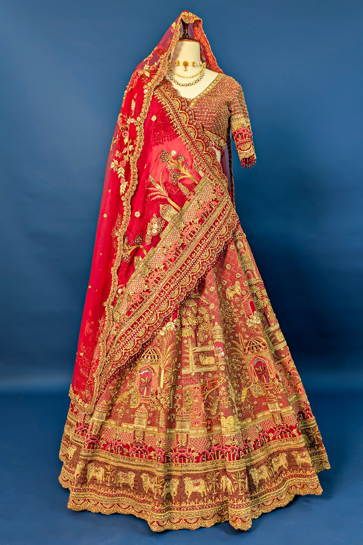 Red Matka Silk Designer Bridal Lehenga with Double Dupatta