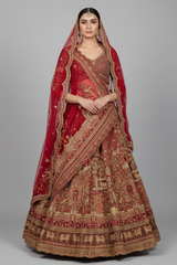 Red Matka Silk Designer Bridal Lehenga with Double Dupatta